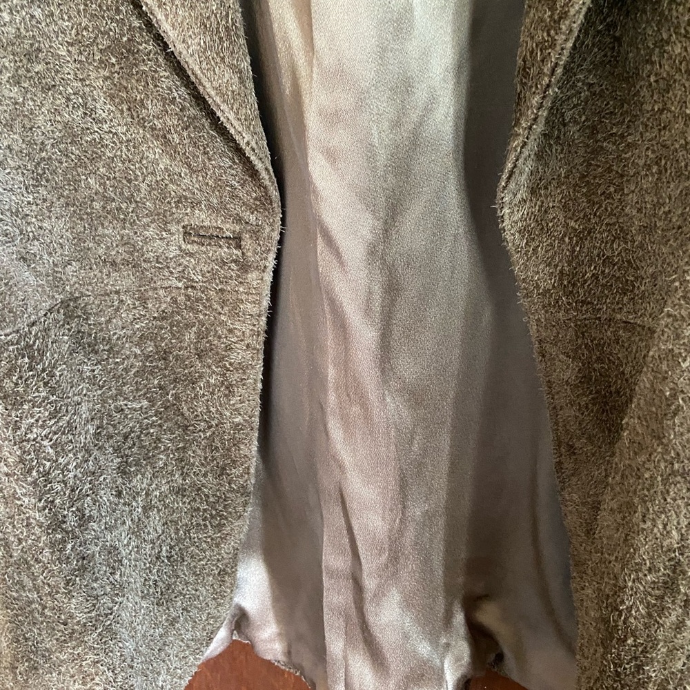 Women's Suede Open-Front Brown Leather Jacket - Picture 2 of 12